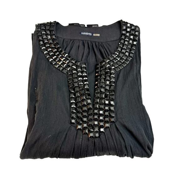 Magaschoni Black Embellished Beaded Neck Tunic Top Size 10 - Picture 1 of 7